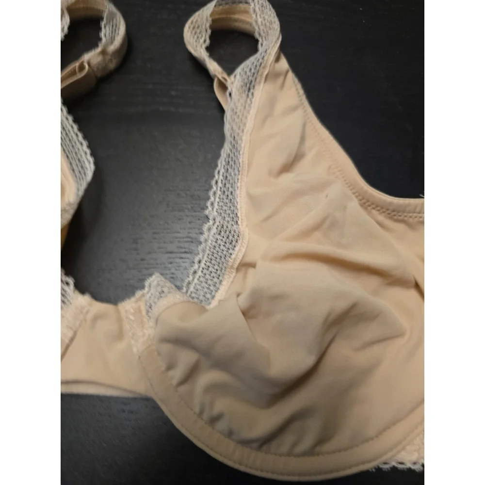 NOS 2014 Victorias Secret Women Unlined Demi Bra 34DD Nude Beige Lace Trim Comfy